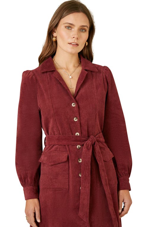 Yumi Cord Midi Shirt Dress In Red