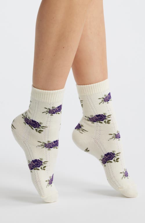Stems Cozy Chic Floral Pointelle Quarter Socks In White