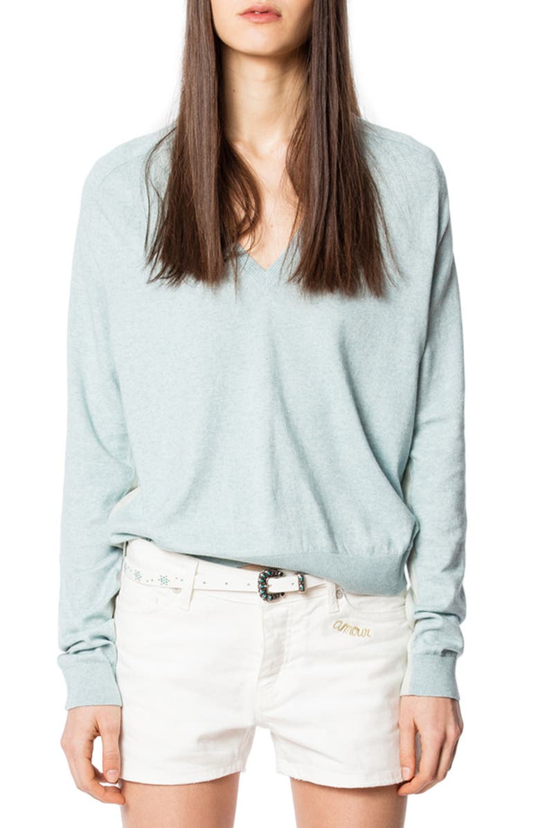 Zadig & Voltaire River V-Neck Cotton & Cashmere Sweater, Main, color,