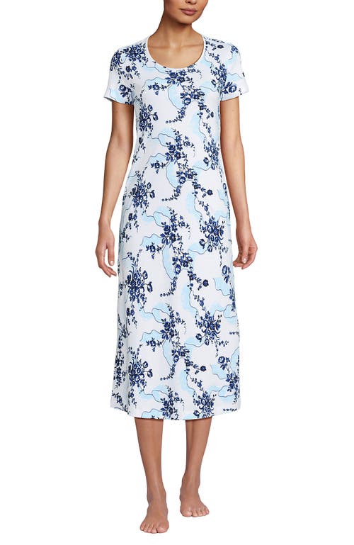 Lands' End Cotton Short Sleeve Midcalf Nightgown In Multi