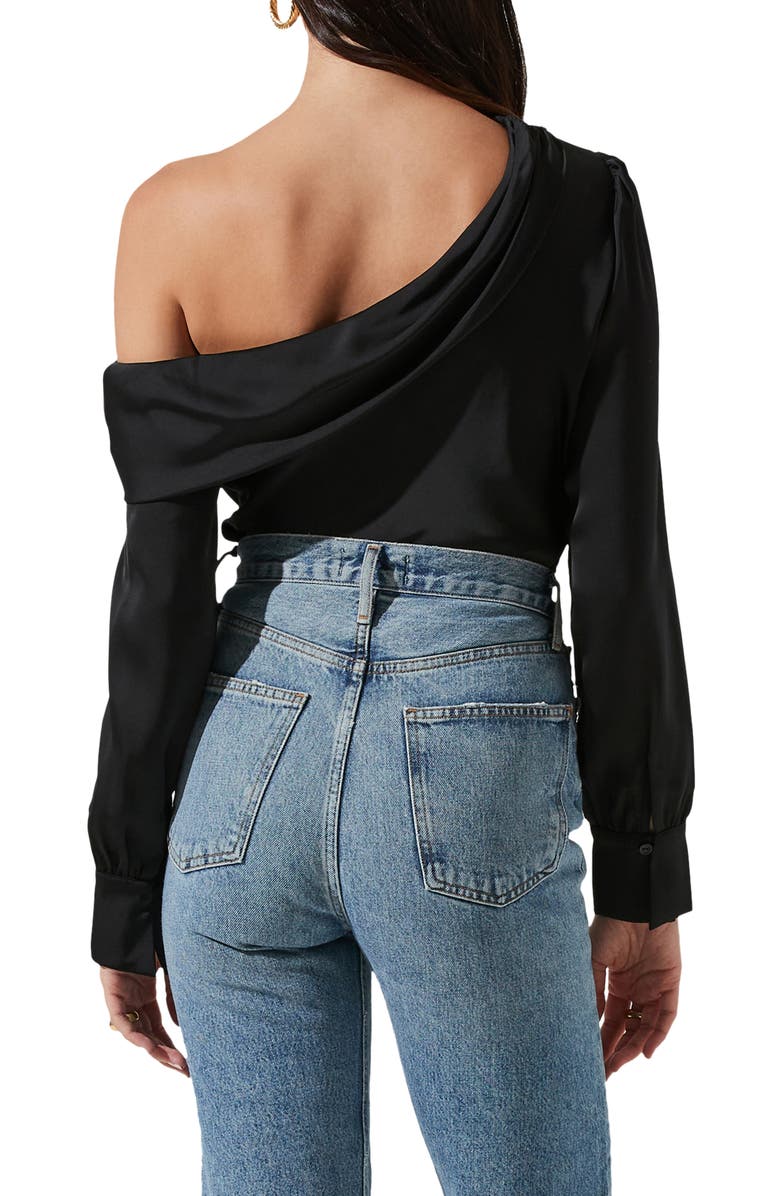 ASTR the Label One-Shoulder Satin Long Sleeve Top, Alternate, color,