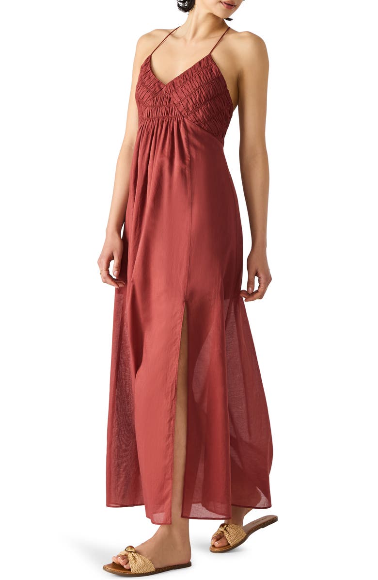 Steve Madden Brianna Side Slit Sleeveless Cotton Maxi Dress, Alternate, color, Dusty Brick