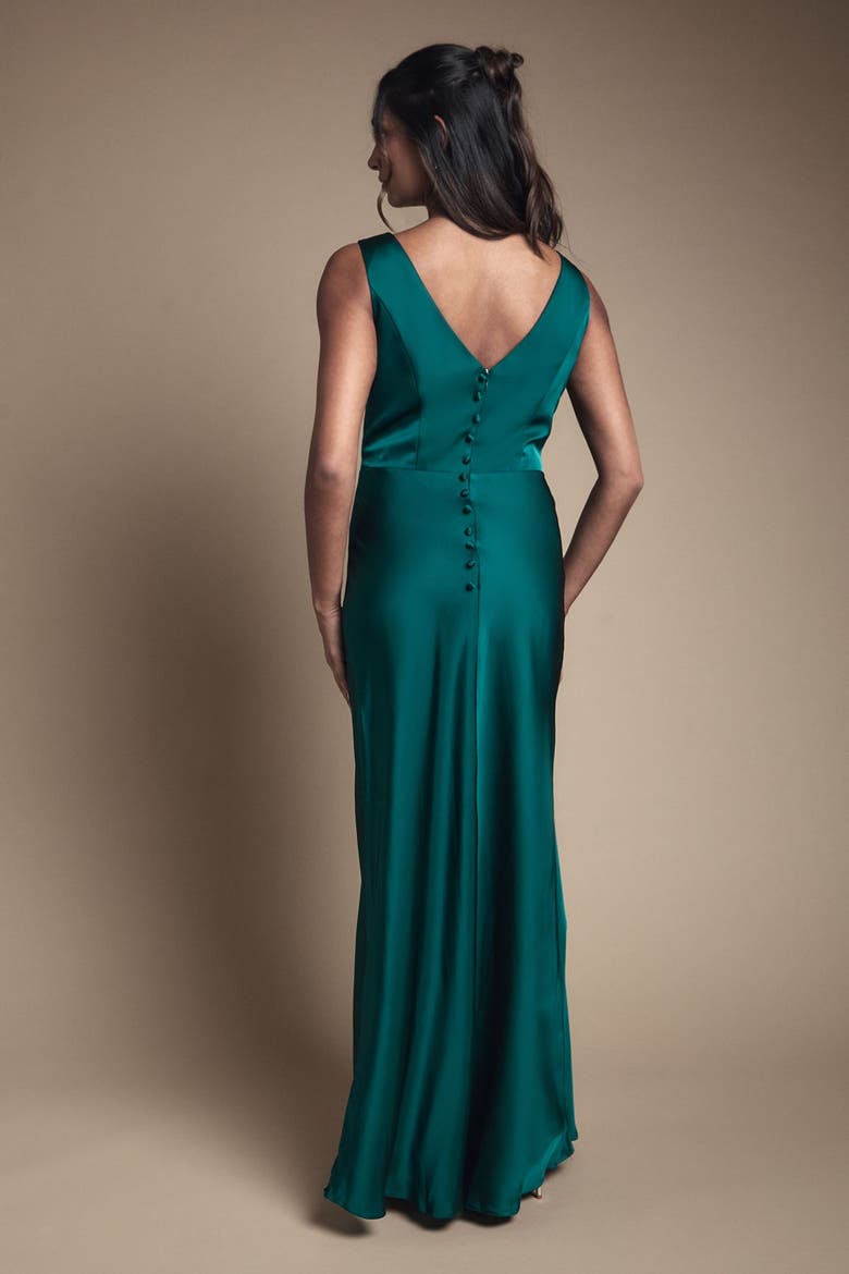 Sleeveless Satin Bridesmaid Dress, Alternate, color, Emerald