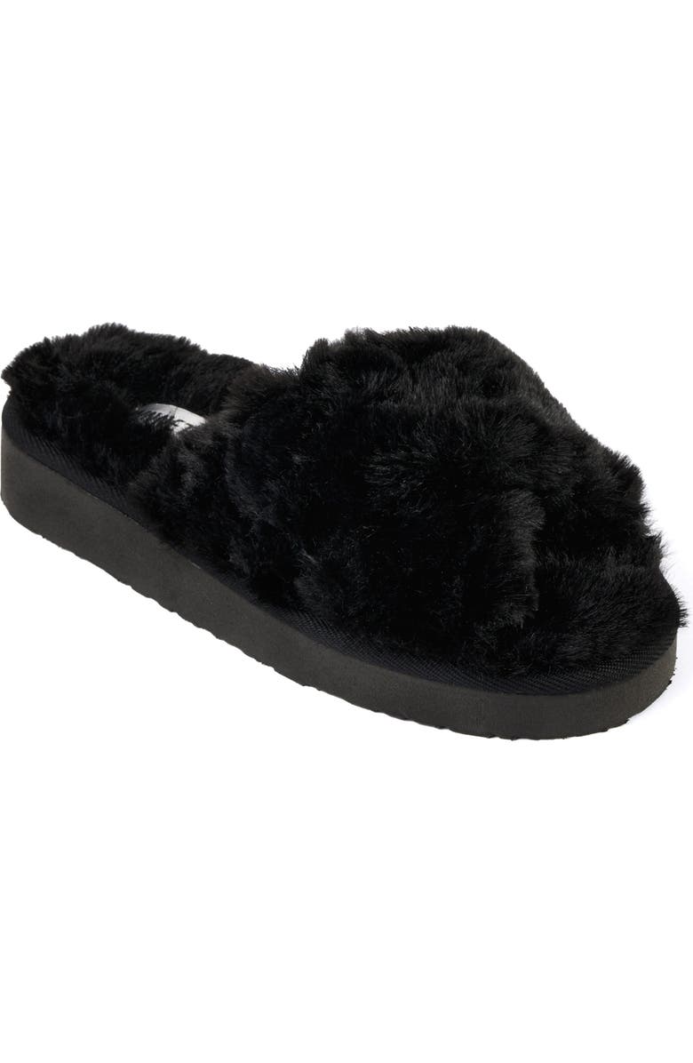 Minnetonka Teddy 3 Faux Fur Slipper, Main, color, Black
