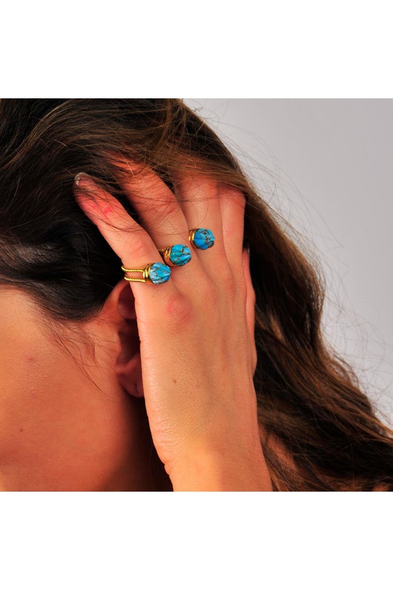 Sea Breeze Design Gold Plated Silver Turquoise Gemstone Multifinger Open Ring, Alternate, color, 14KT Gold Vermeil on Sterling