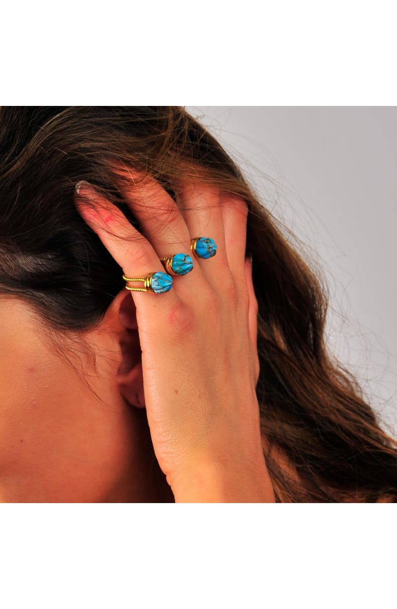 LuvMyJewelry Sea Breeze Design Gold Plated Silver Turquoise Gemstone Multifinger Open Ring, Alternate, color, 