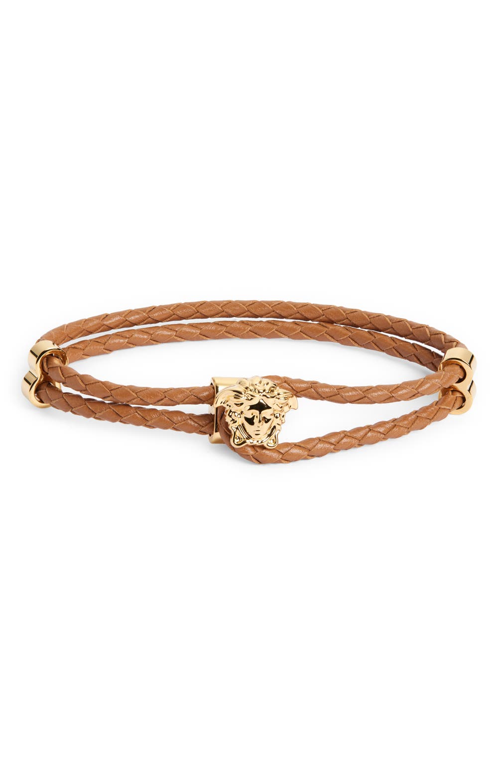 Medusa Braided Leather Bracelet, color, NATURAL WARM GOLD