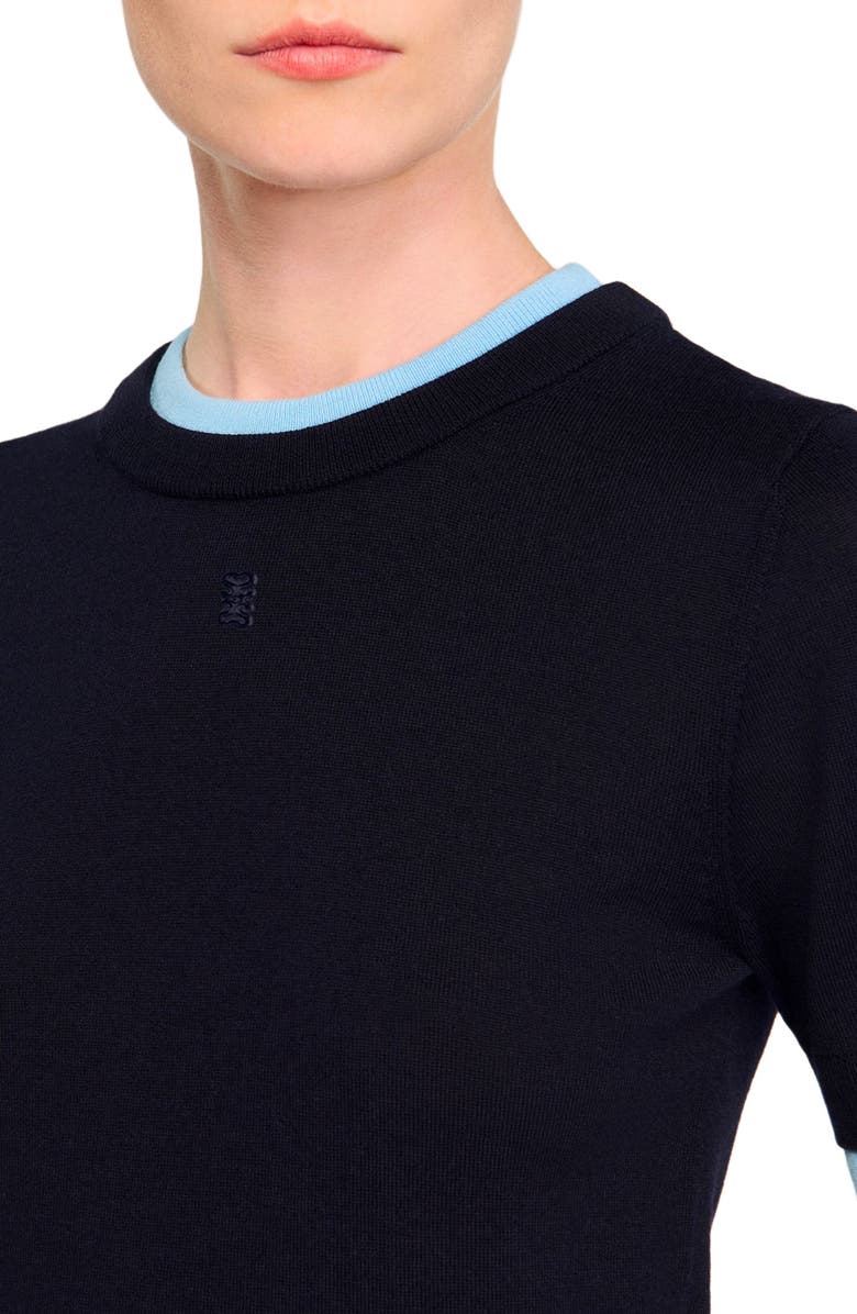 SANDRO Two-tone cropped sweater, Alternate, color, Navy Blue