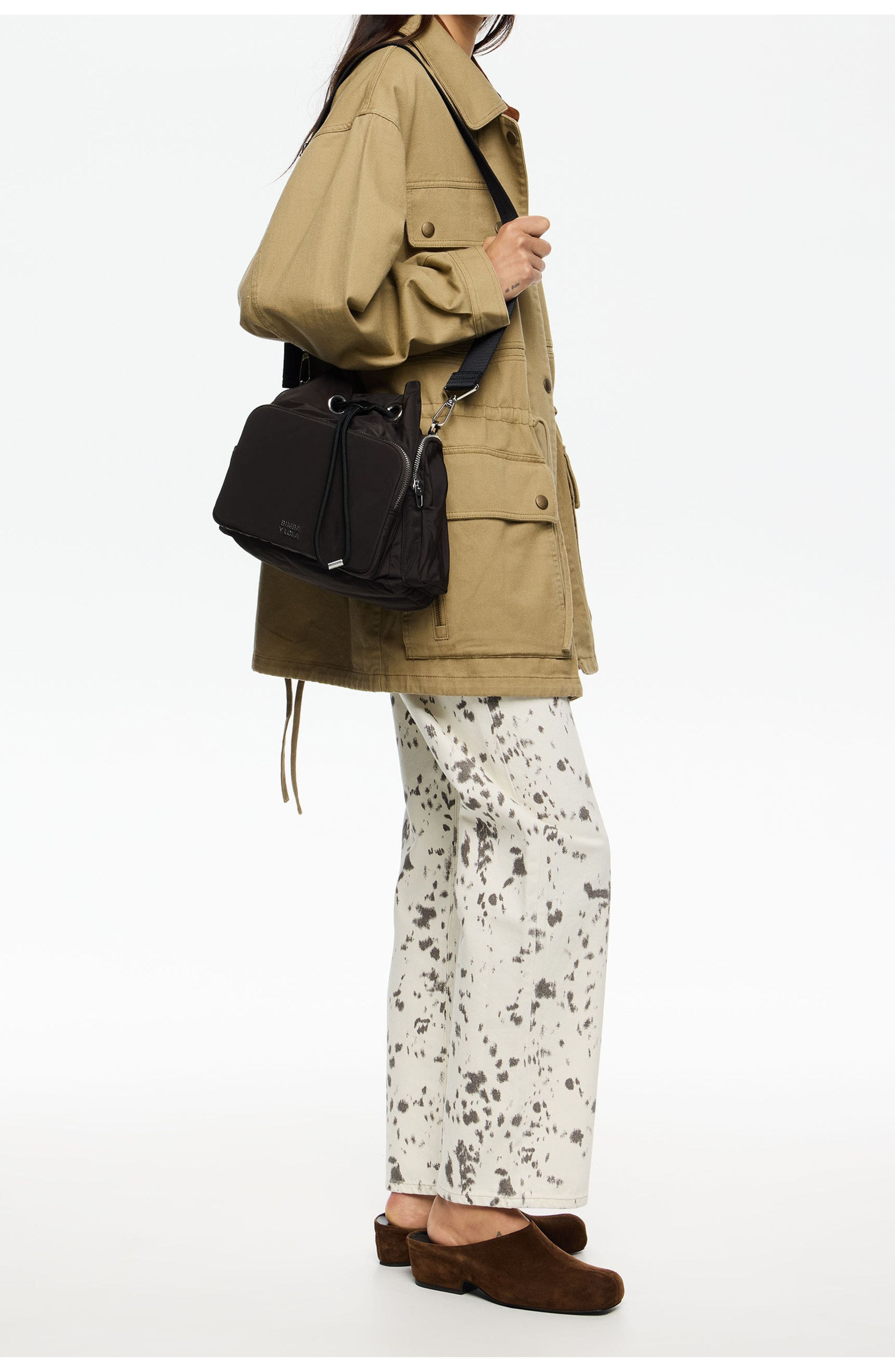 Bimba y Lola Nylon Pocket Bucket Bag, Alternate, color, Charcoal