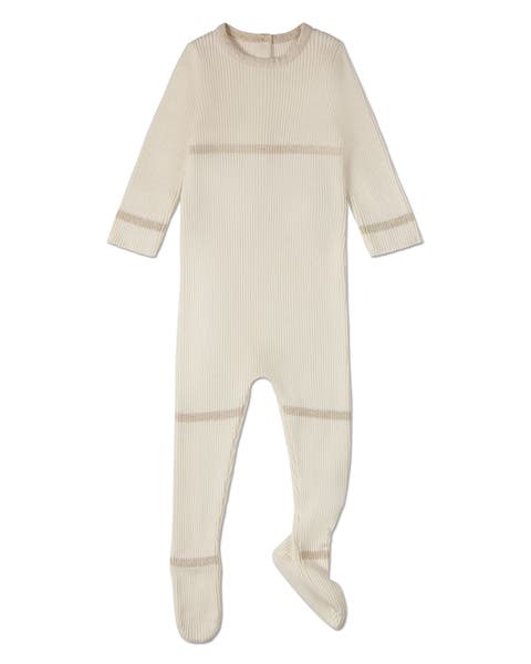 Baby Gold Lurex Trimmed Ribbed Cotton Footie (Baby)