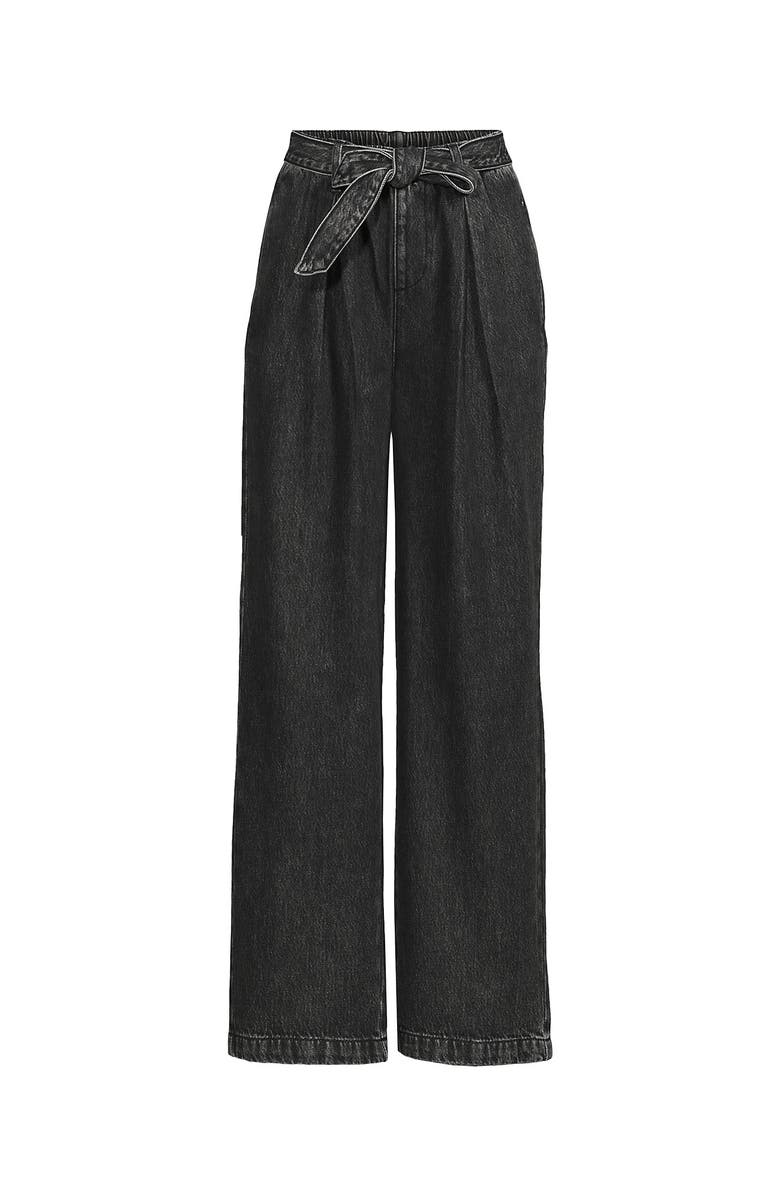 Lands' End Plus Size High Ridge Twill Pull On Pleated Wide Leg Pants, Alternate, color, Black Stone Wash