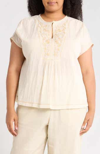 MAX STUDIO Short Sleeve Embroidered Top