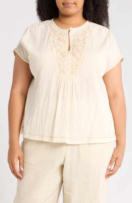 MAX STUDIO Short Sleeve Embroidered Top