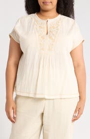 MAX STUDIO Short Sleeve Embroidered Top