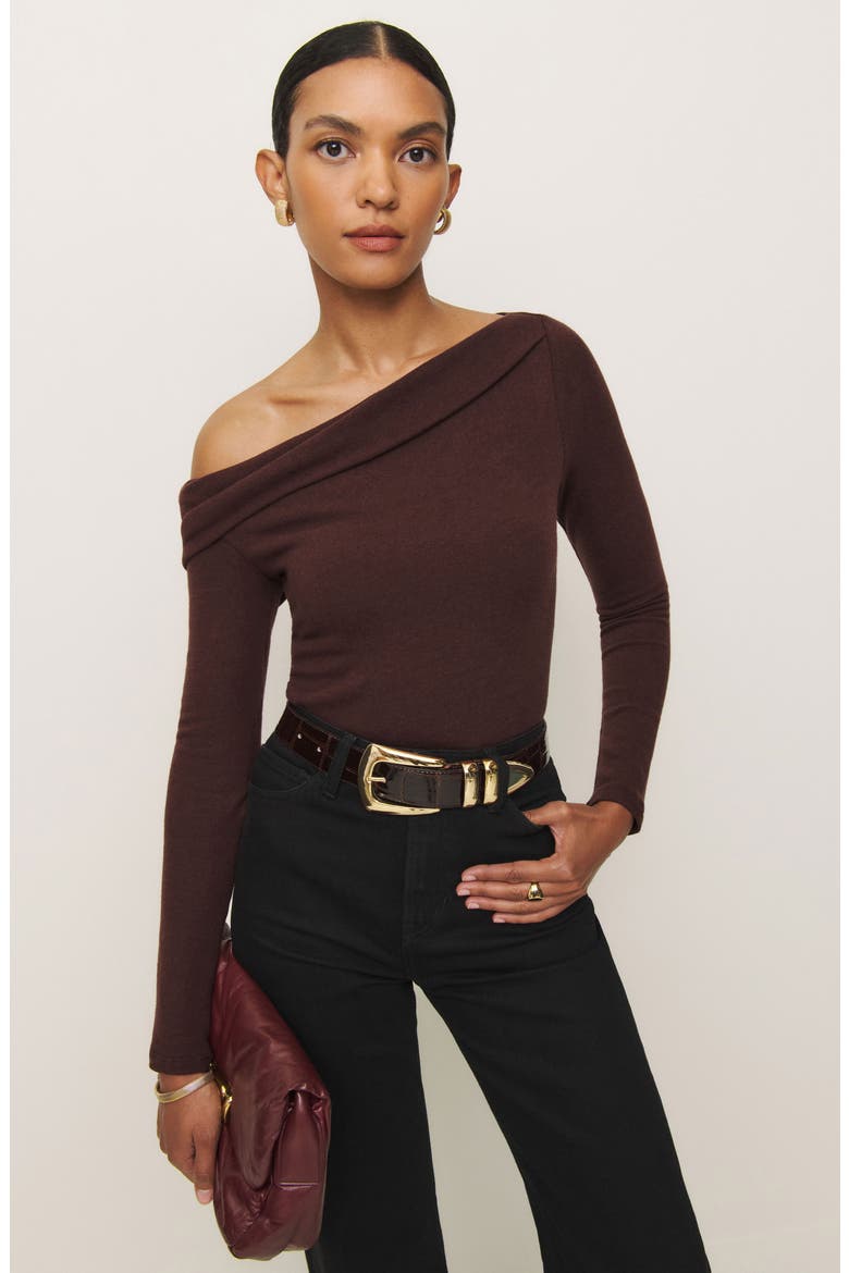 Elio Off the Shoulder Knit Top, Alternate, color, MAHOGANY