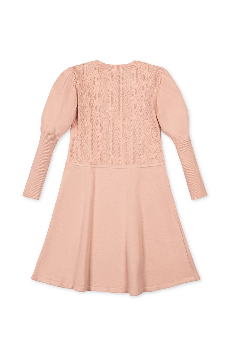 Kids' Organic Long Sleeve Cable Bodice Sweater Dress, Alternate, color, Blush