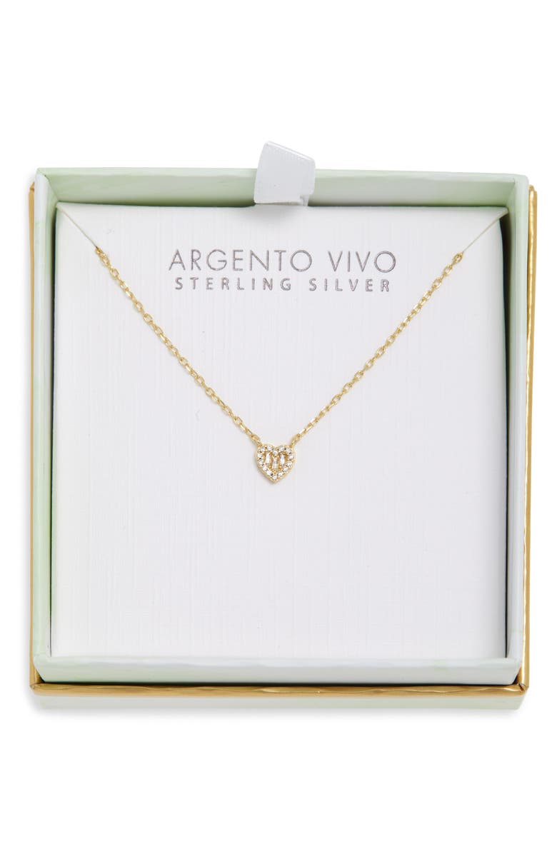 ARGENTO VIVO Pavé Cubic Zirconia Mini Heart Pendant Necklace, Main, color, Gold