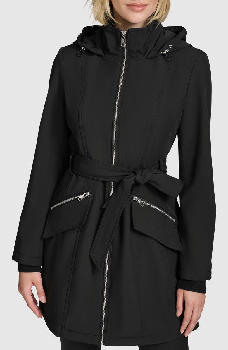 Andrew Marc Quinn Water Resistant Belted Trench Coat, Alternate, color, Black