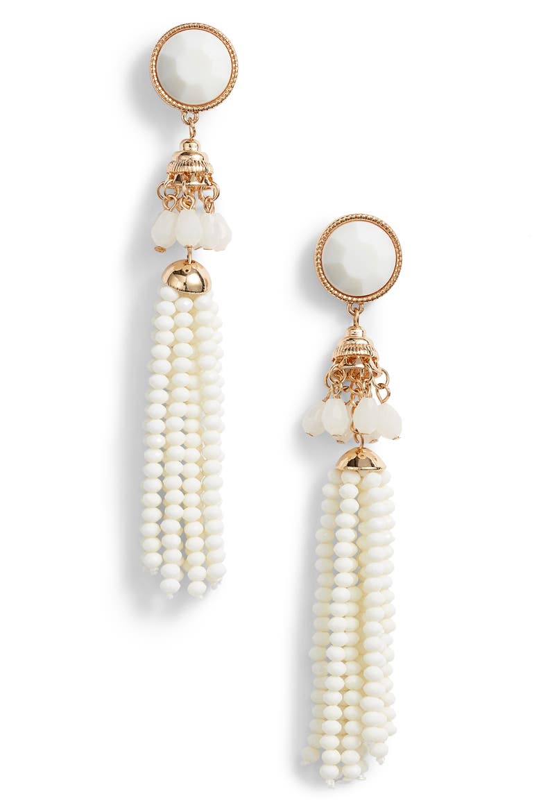 Beaded Tassel Earrings, Main, color, GOLD/ CREAM