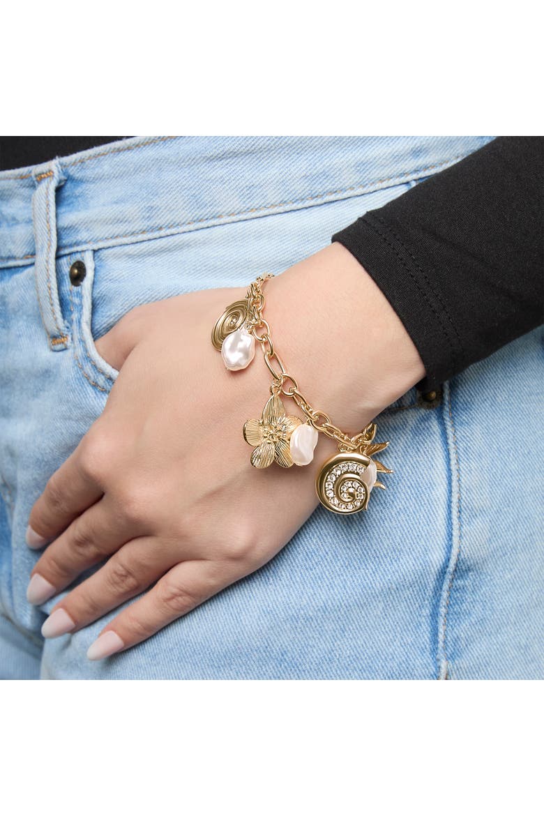 Gold-Tone Celestial Charm Bracelet with Imitation Pearls, Adjustable, Alternate, color, Gold
