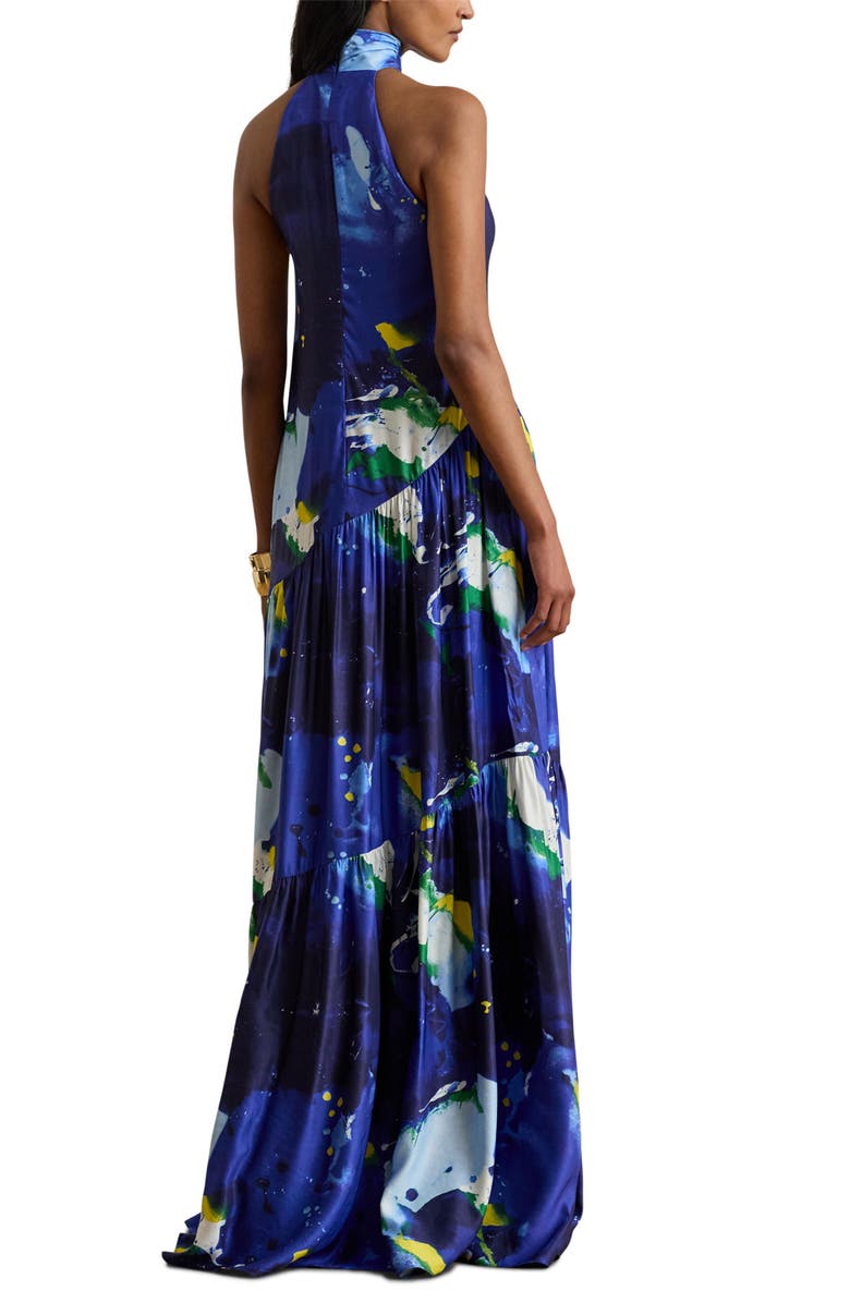 Lauren Ralph Lauren Mock Neck Tiered Gown, Alternate, color, Blue Multi