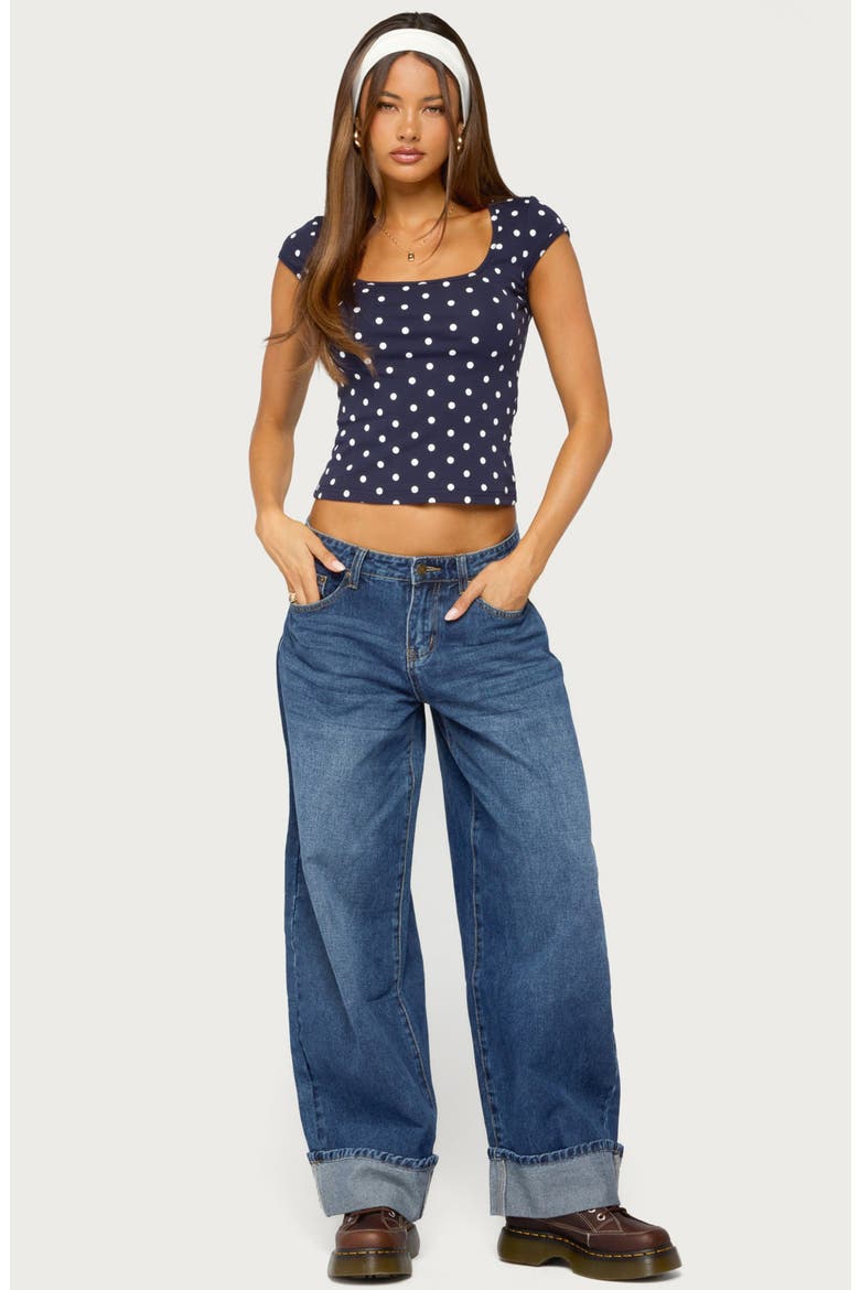 Mookie Polka Dot Square Neck Tee, Alternate, color, NAVY-AND-WHITE