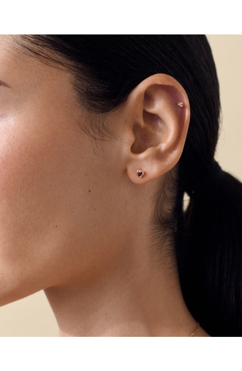 Edge of Ember Solid Gold Heart Ruby Stud Earrings, Alternate, color, Metallic Gold