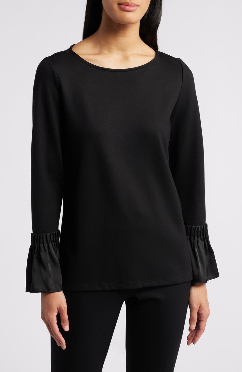 Anne Klein Serenity Ruffle Sleeve Long Sleeve Top, Main, color, Anne Black