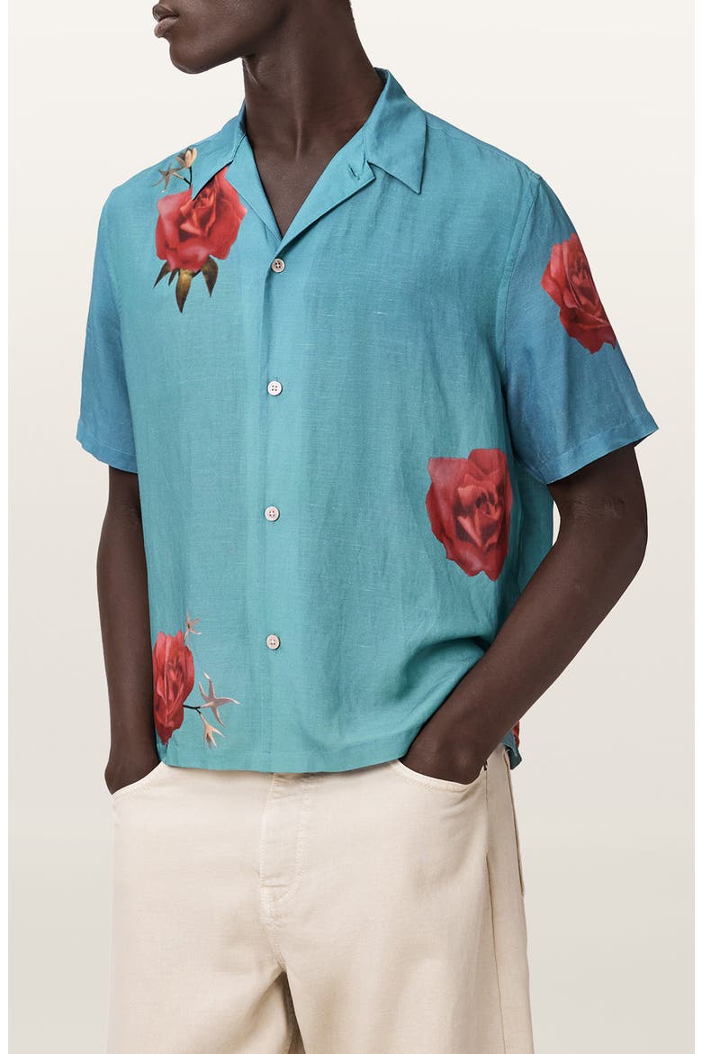 Fazed Floral Button-Up Camp Shirt, Alternate, color, ANKER BLUE