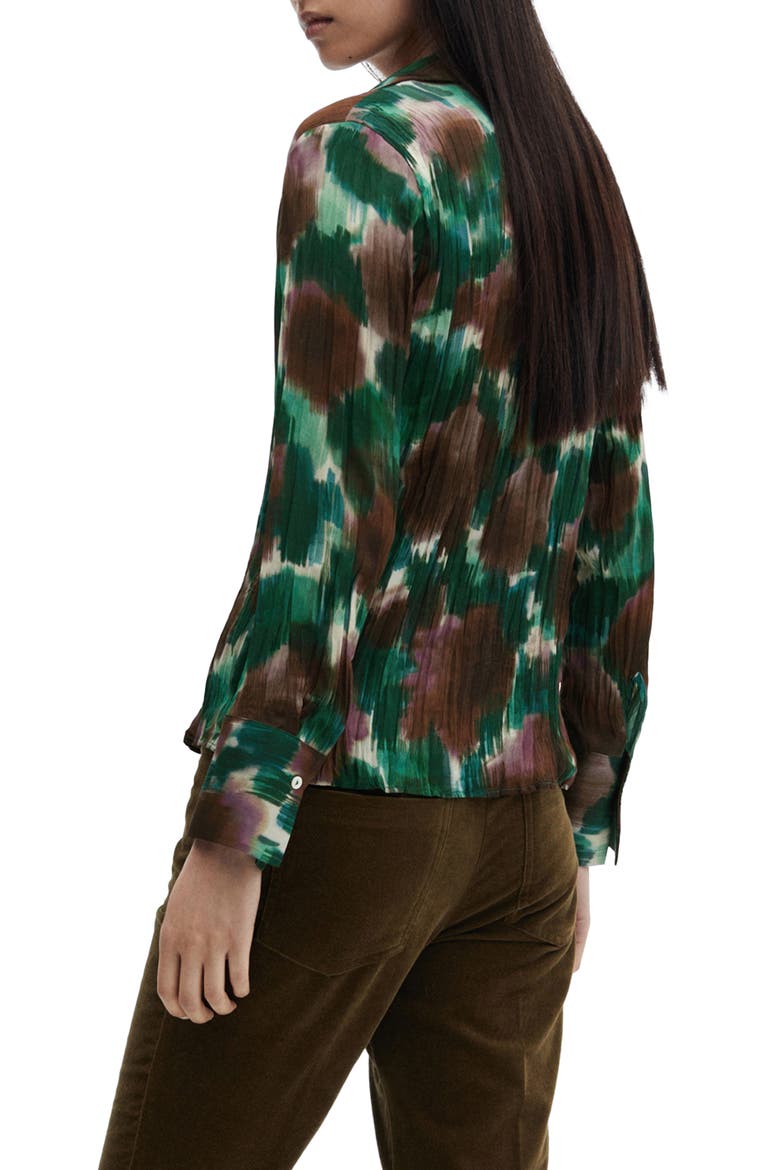 Abstract Print Long Sleeve Button-Up Top, Alternate, color, GREEN