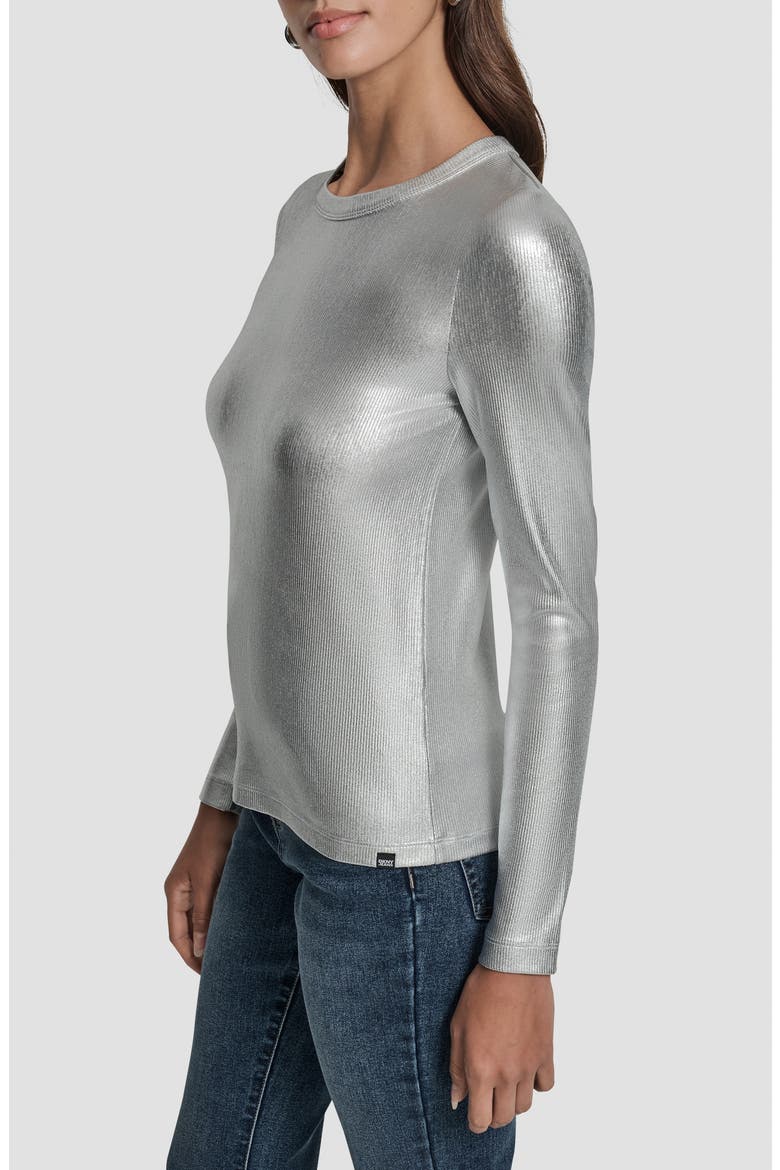 Foil Rib Knit Long Sleeve Top, Alternate, color, SILVER