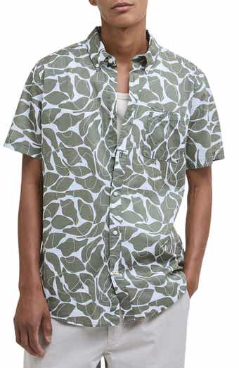 Barbour Spillroad Leaf Print Short Sleeve Cotton Button-Down Shirt