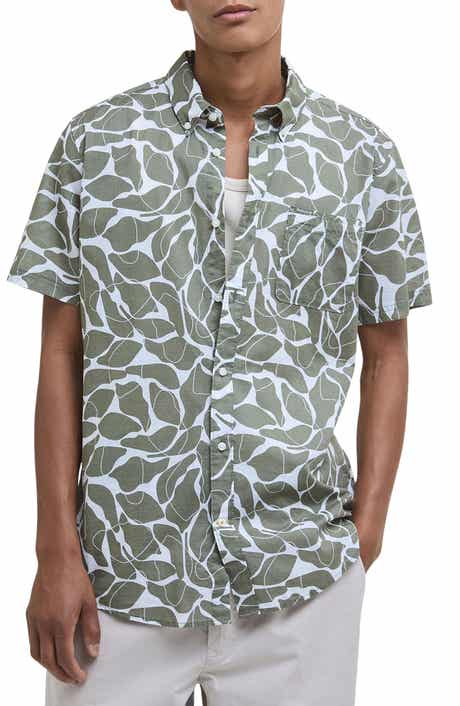 Barbour Spillroad Leaf Print Short Sleeve Cotton Button-Down Shirt