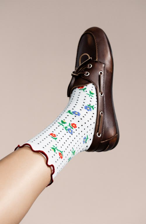 Hansel From Basel Dottie Floral Cotton Blend Crew Socks In White