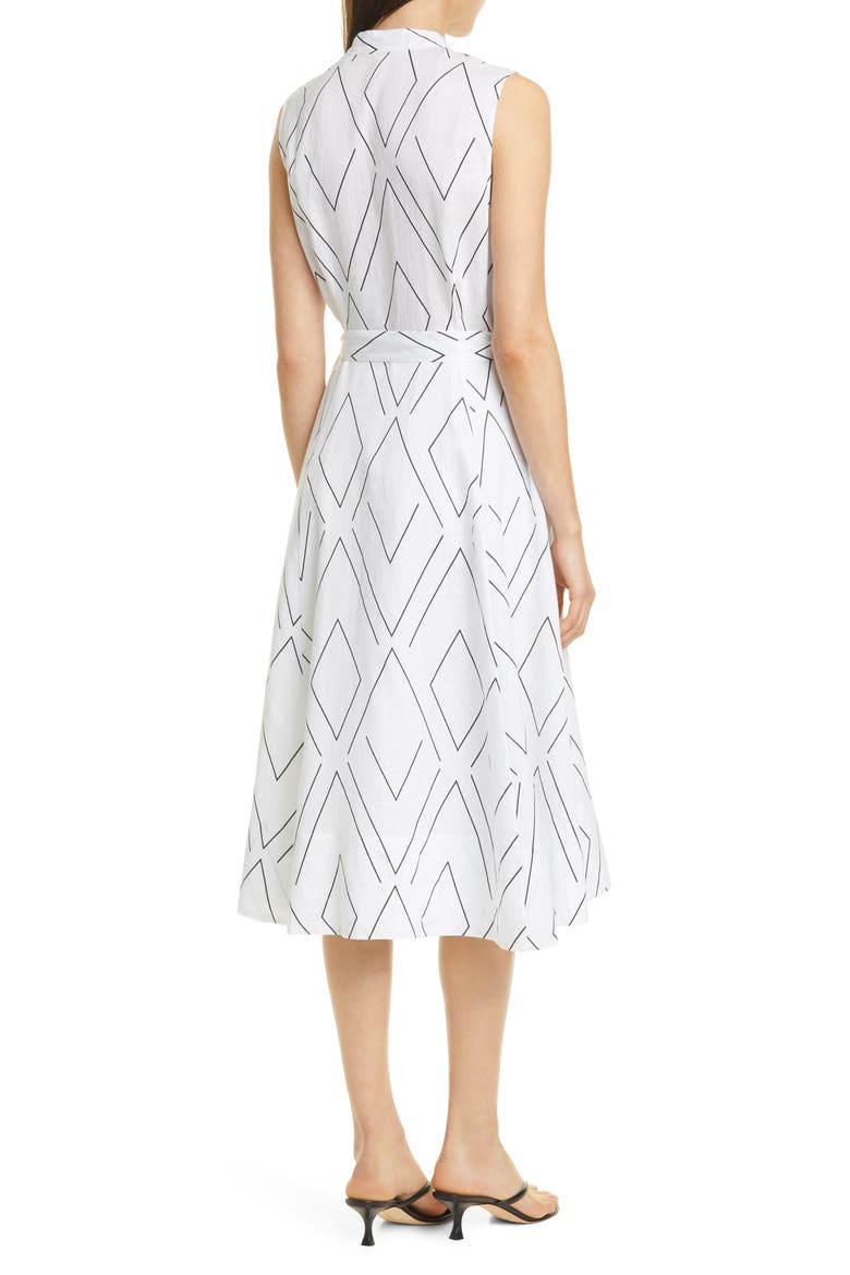 Clevete Geometric Linen Midi Dress, Alternate, color, BRIGHT WHITE
