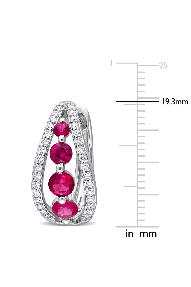 Lab-Created Ruby & Diamond Hoop Earrings 14k, Alternate, color, Ruby