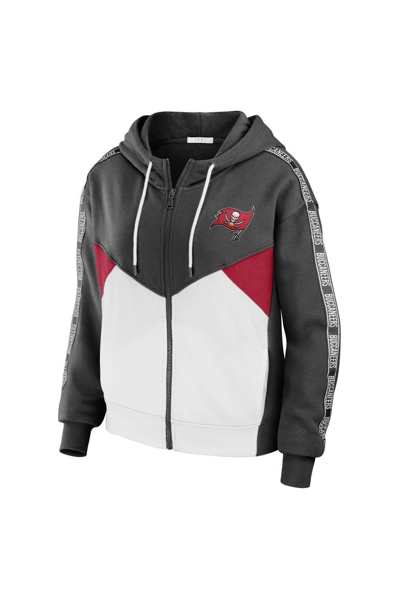 Women's WEAR by Erin Andrews Pewter/White Tampa Bay Buccaneers Color Block Light Weight Modest Crop Full-Zip Hoodie, Alternate, color, Pewter