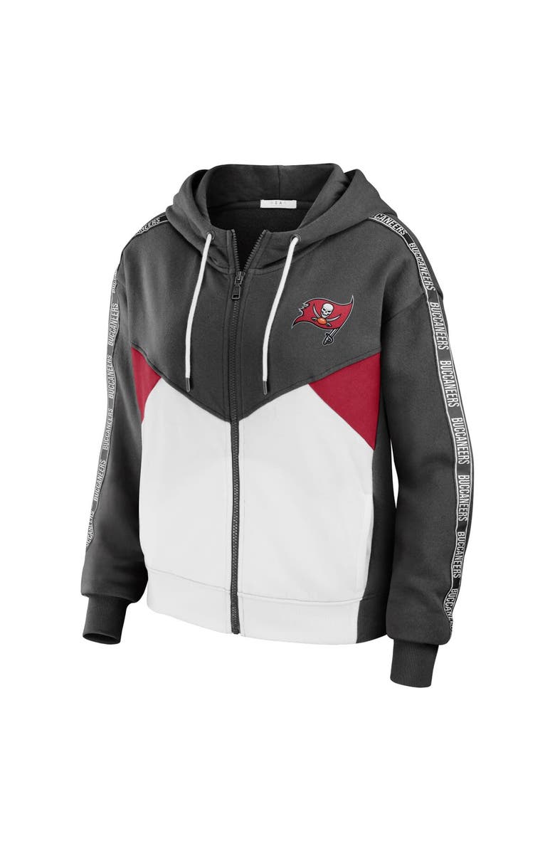 WEAR by Erin Andrews Women's WEAR by Erin Andrews Pewter/White Tampa Bay Buccaneers Color Block Light Weight Modest Crop Full-Zip Hoodie, Alternate, color, Pewter