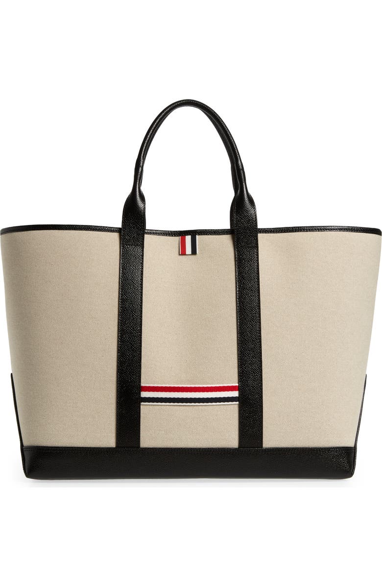 Thom Browne Medium Tool Canvas & Leather Tote, Main, color,