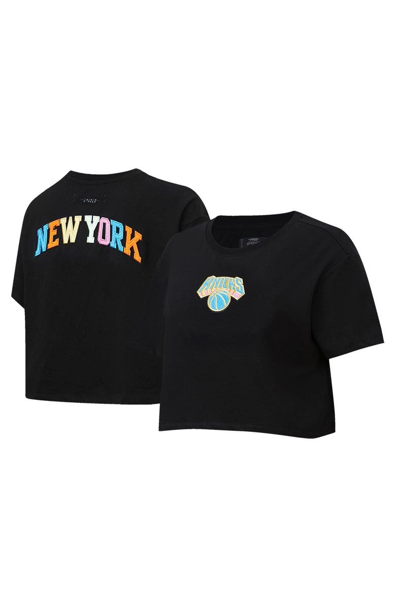 PRO STANDARD Women's Pro Standard Black New York Knicks Washed Neon Cropped Boxy T-Shirt, Main, color, 