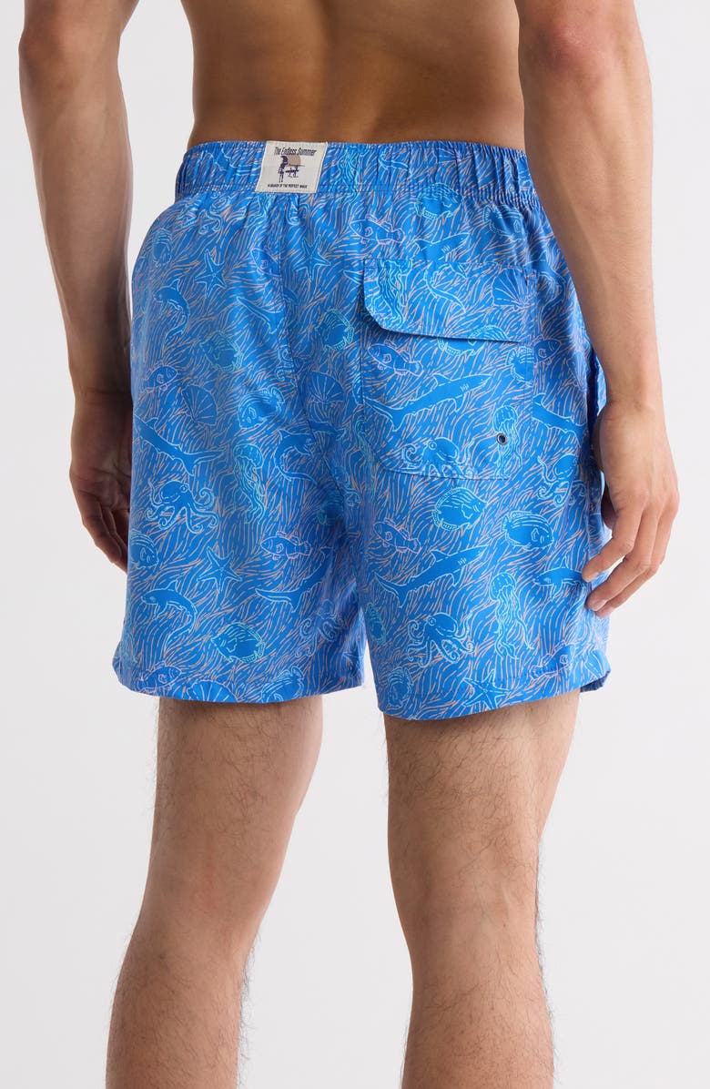 Vintage Summer Sea Creatures Swim Trunks, Alternate, color, Blue