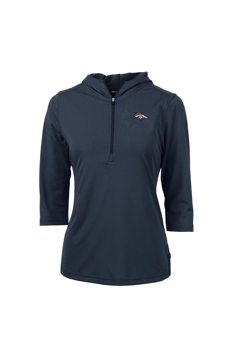 Women's Cutter & Buck Navy Denver Broncos Virtue Eco Pique Half-Zip 3/4 Sleeve Pullover Hoodie, Alternate, color, Navy