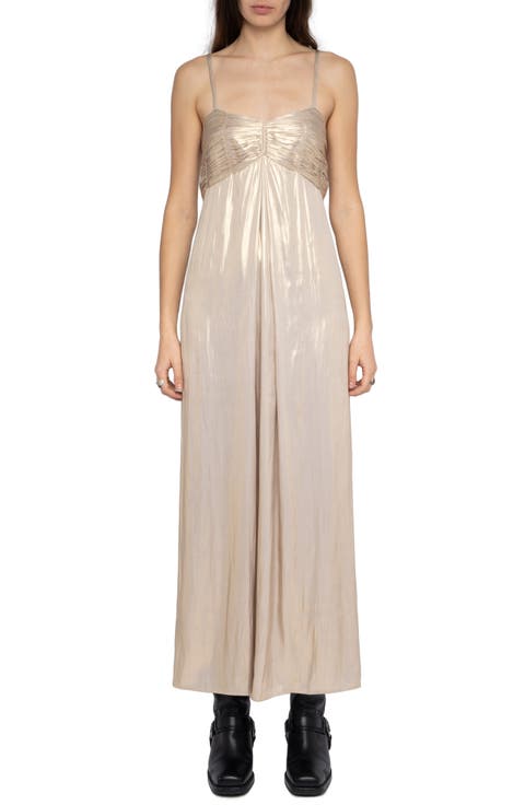 Rippie Pleated Metallic Satin Slipdress