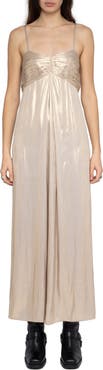 Zadig & Voltaire Rippie Pleated Metallic Satin Slipdress