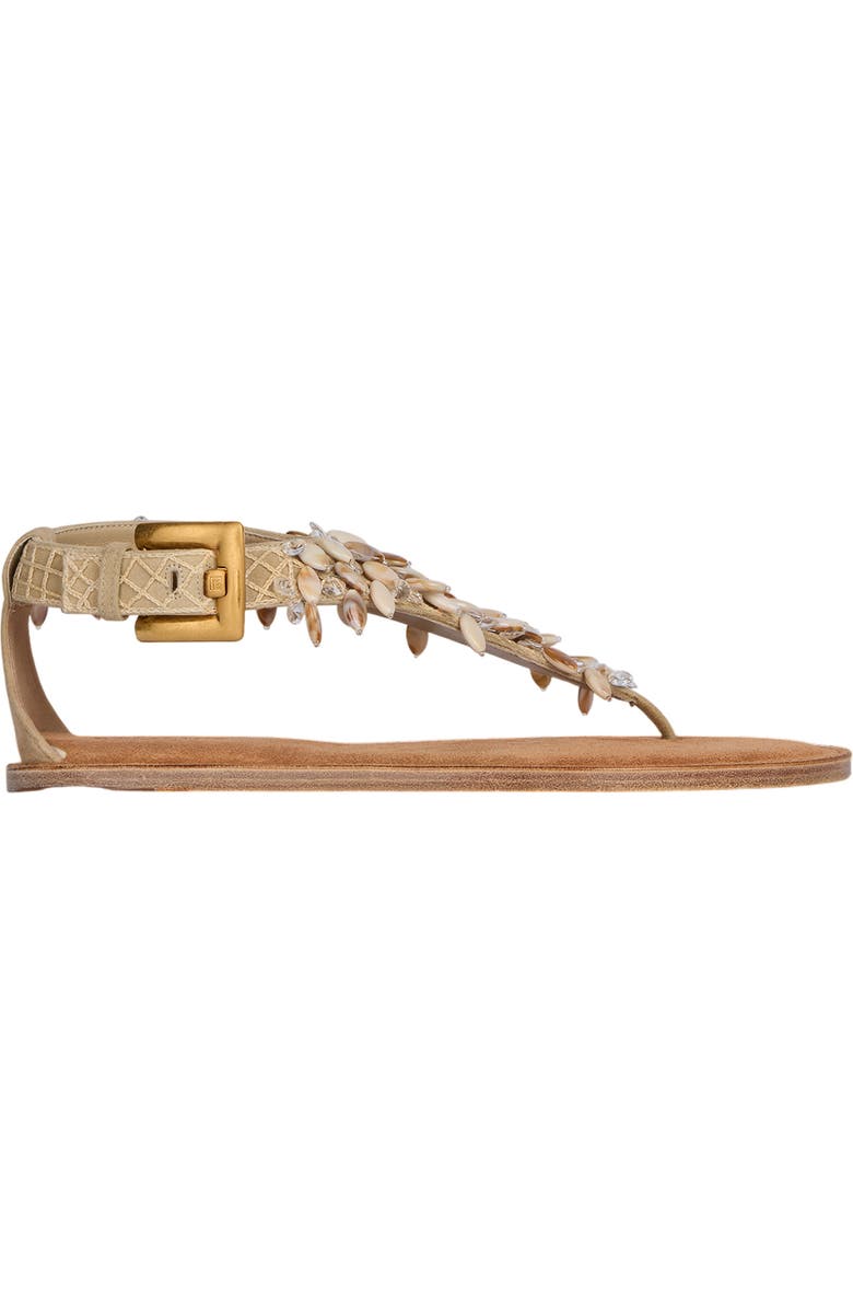 Balmain Flat sandals in suede, cotton and beads, Alternate, color, Beige