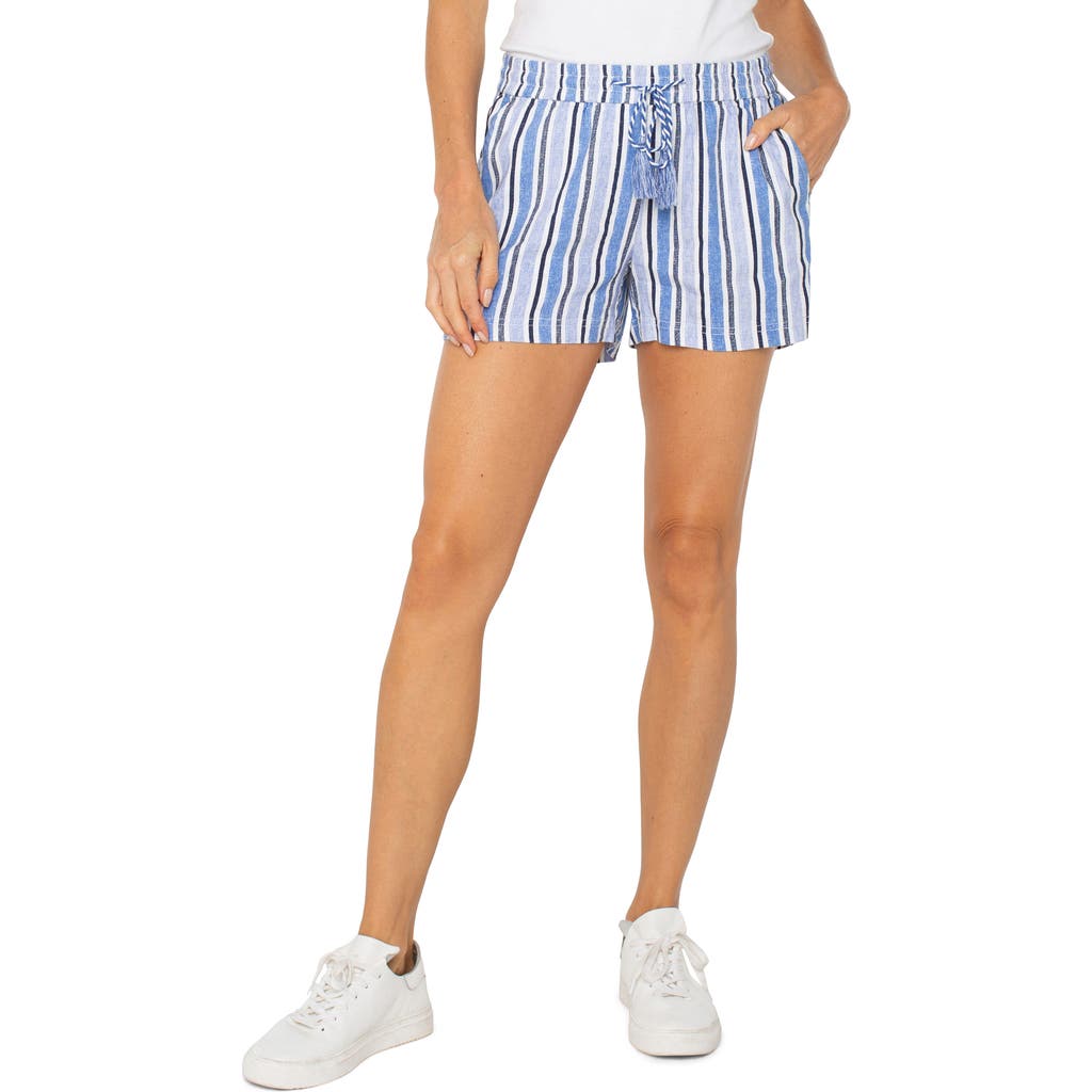Liverpool Los Angeles Stripe Drawstring Shorts In White/blue Stripe Print