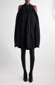 Balenciaga Suspended Cape Sleeve Wool Blend Blazer Dress