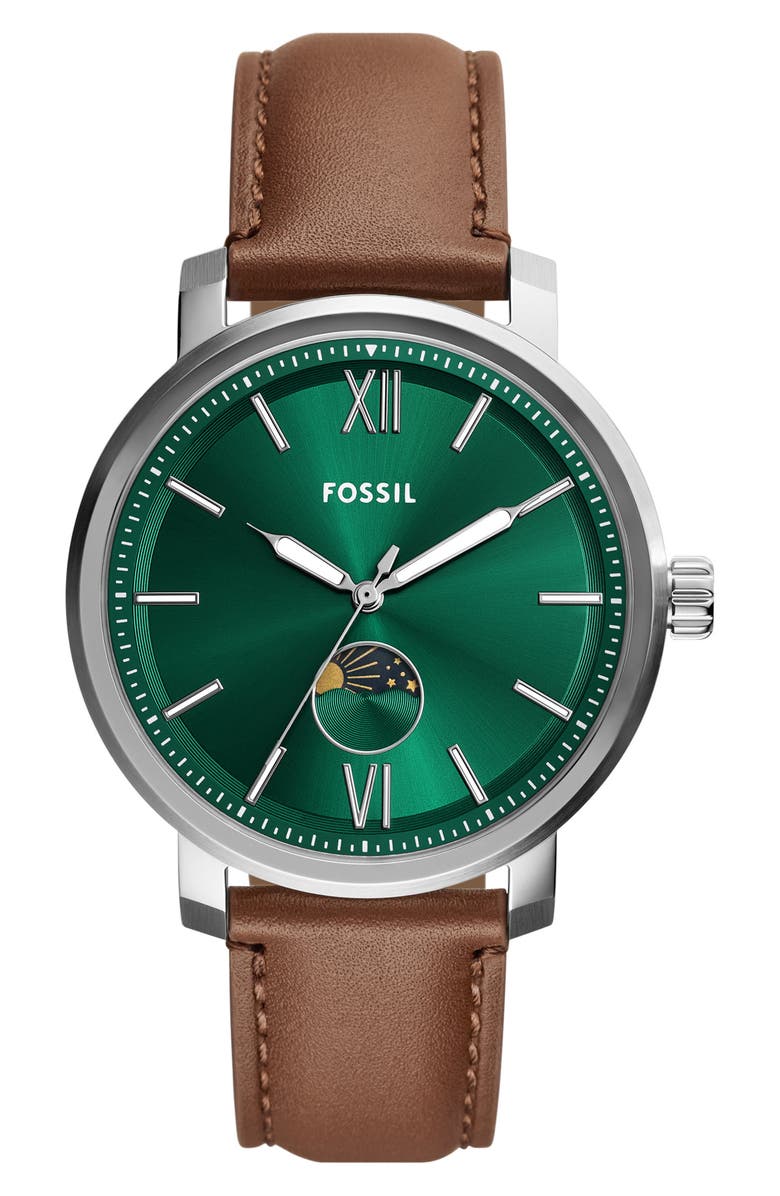 Fossil Rhett Leather Strap Multifunction Watch, 43mm, Main, color, 