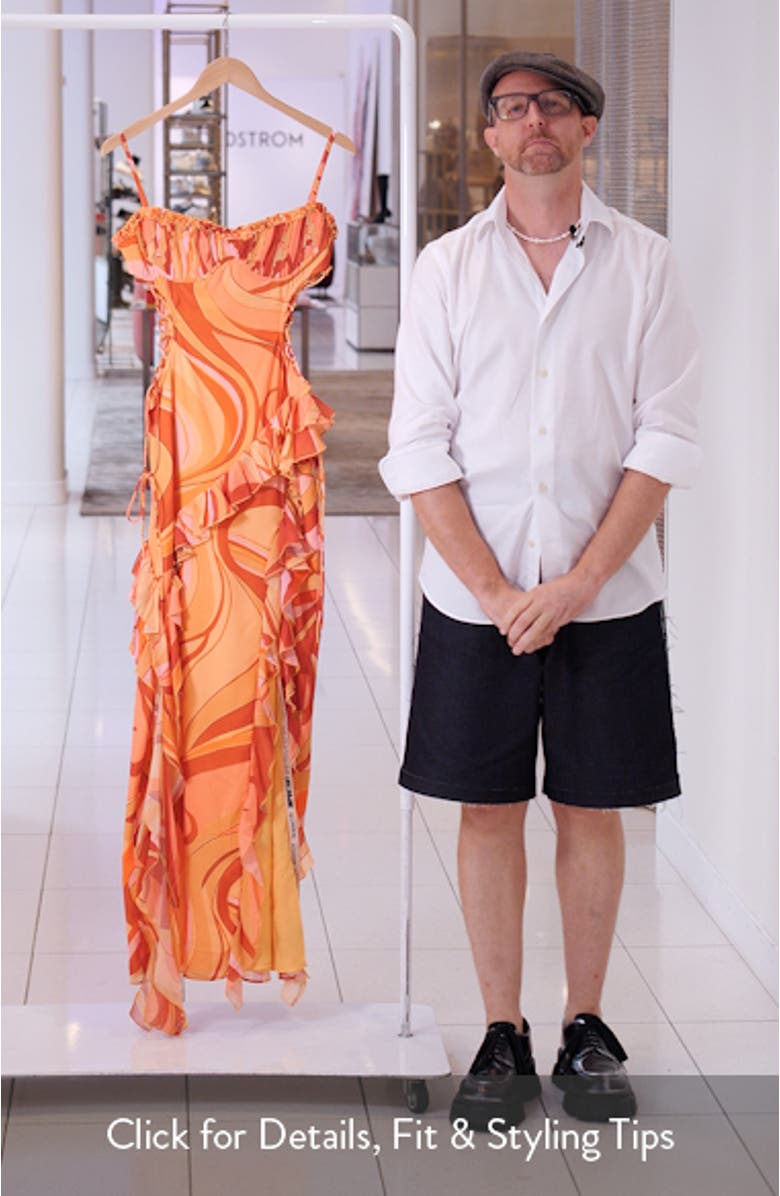 Lumira Print Ruffle Gown, sales video thumbnail