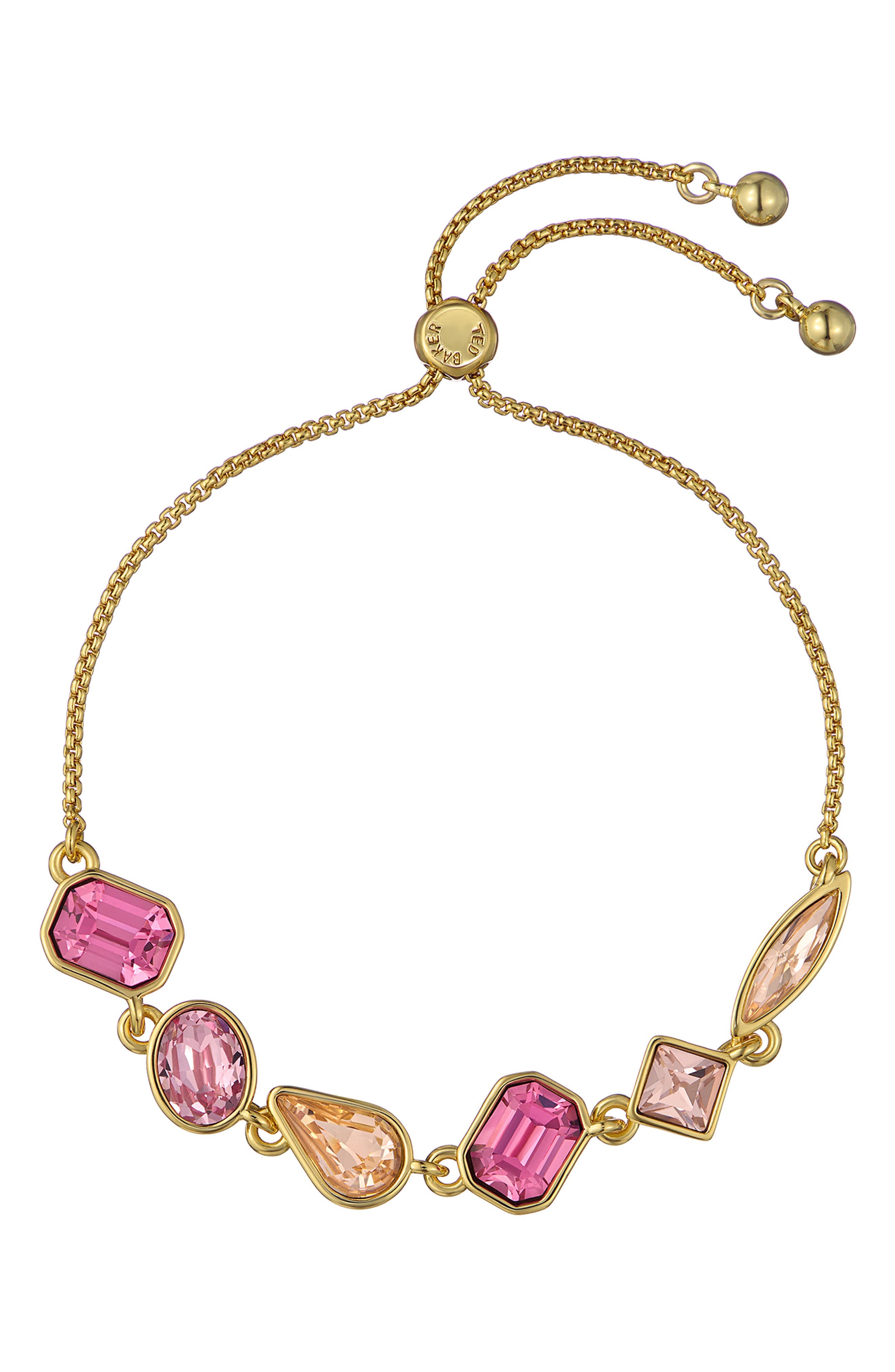 selected GOLD TONE PINK MULTI CRYSTAL